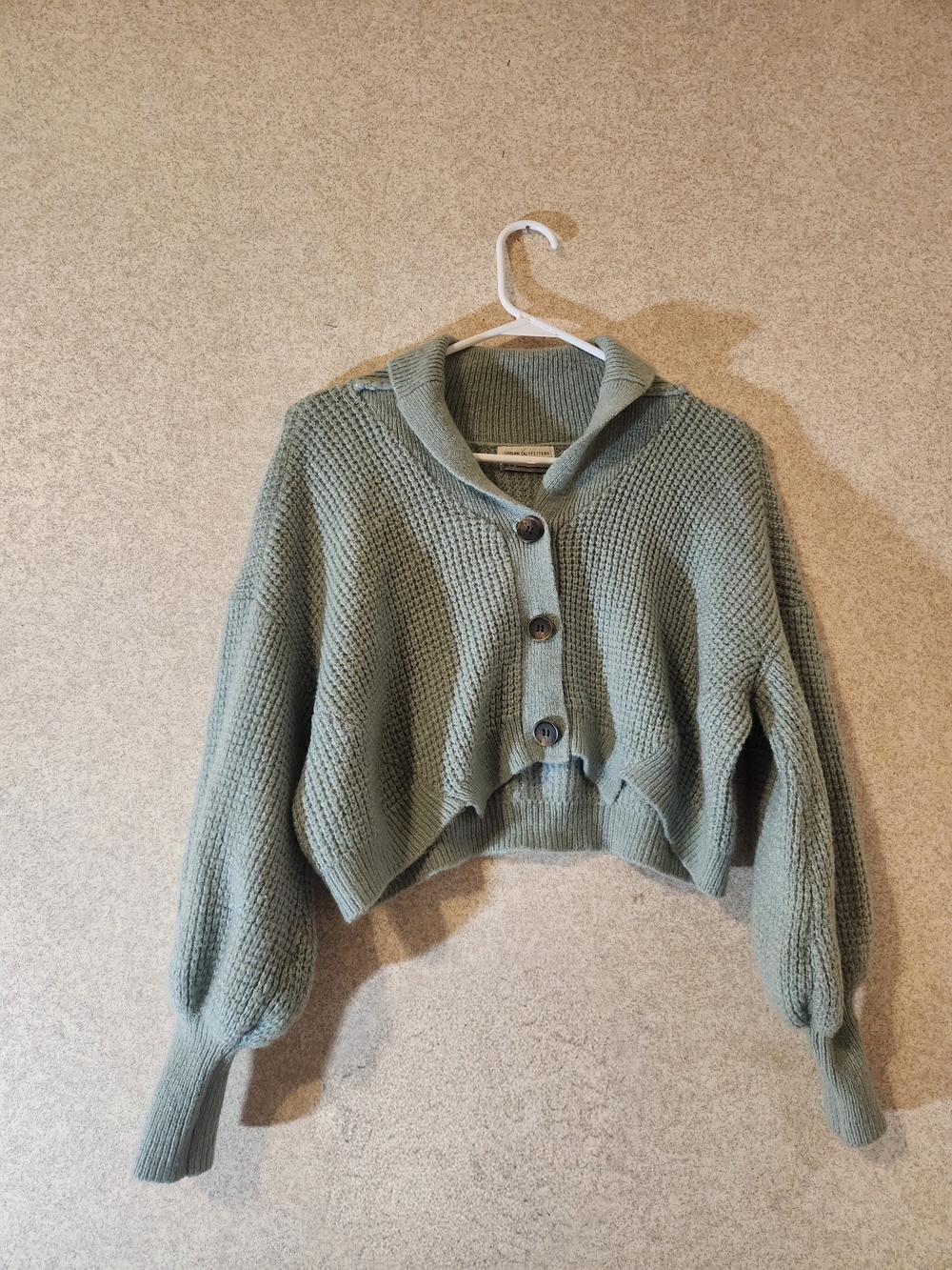 Urban Outfitters Cropped Shawl-Collar Cardigan - Sage